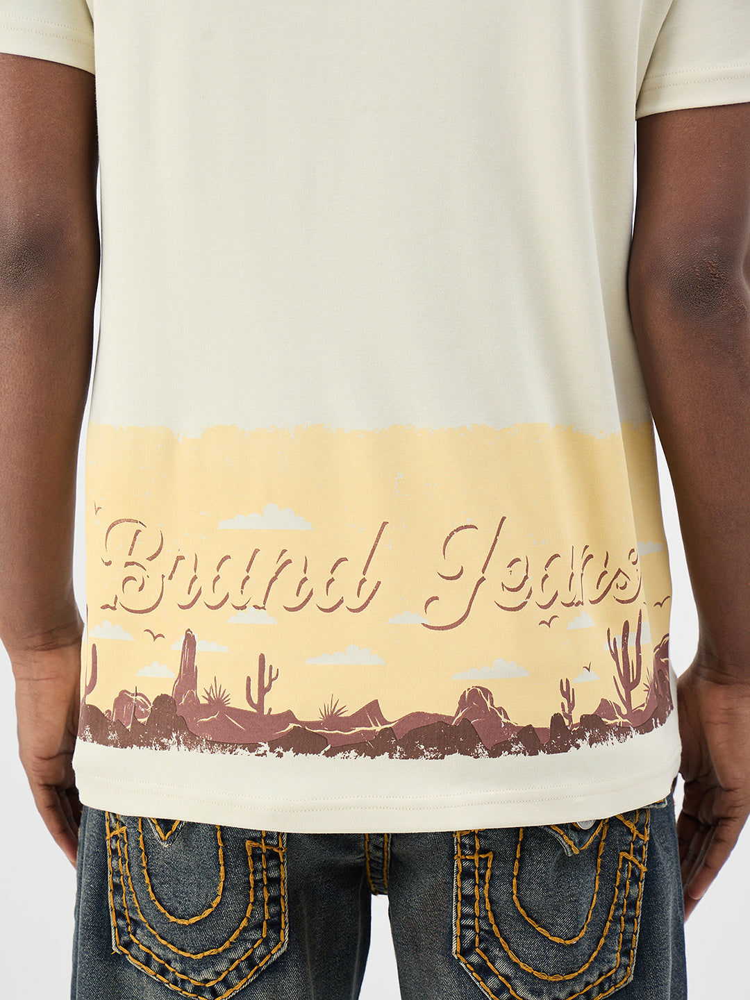 True Religion Men Printed Beige T-Shirt