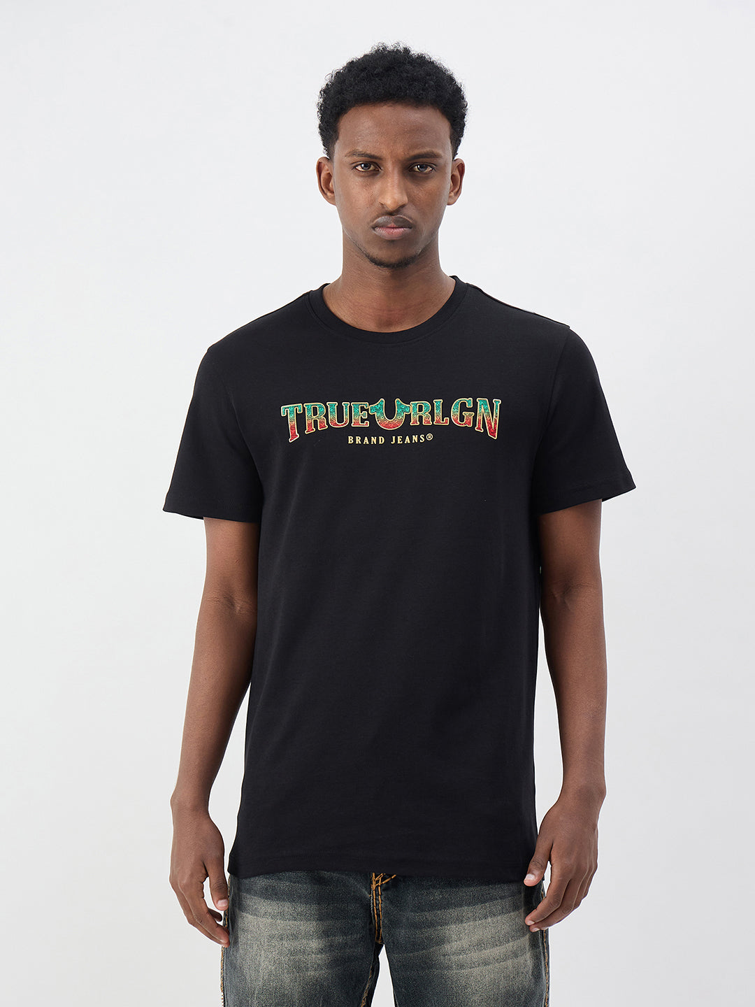True Religion Men Solid Black T-Shirt