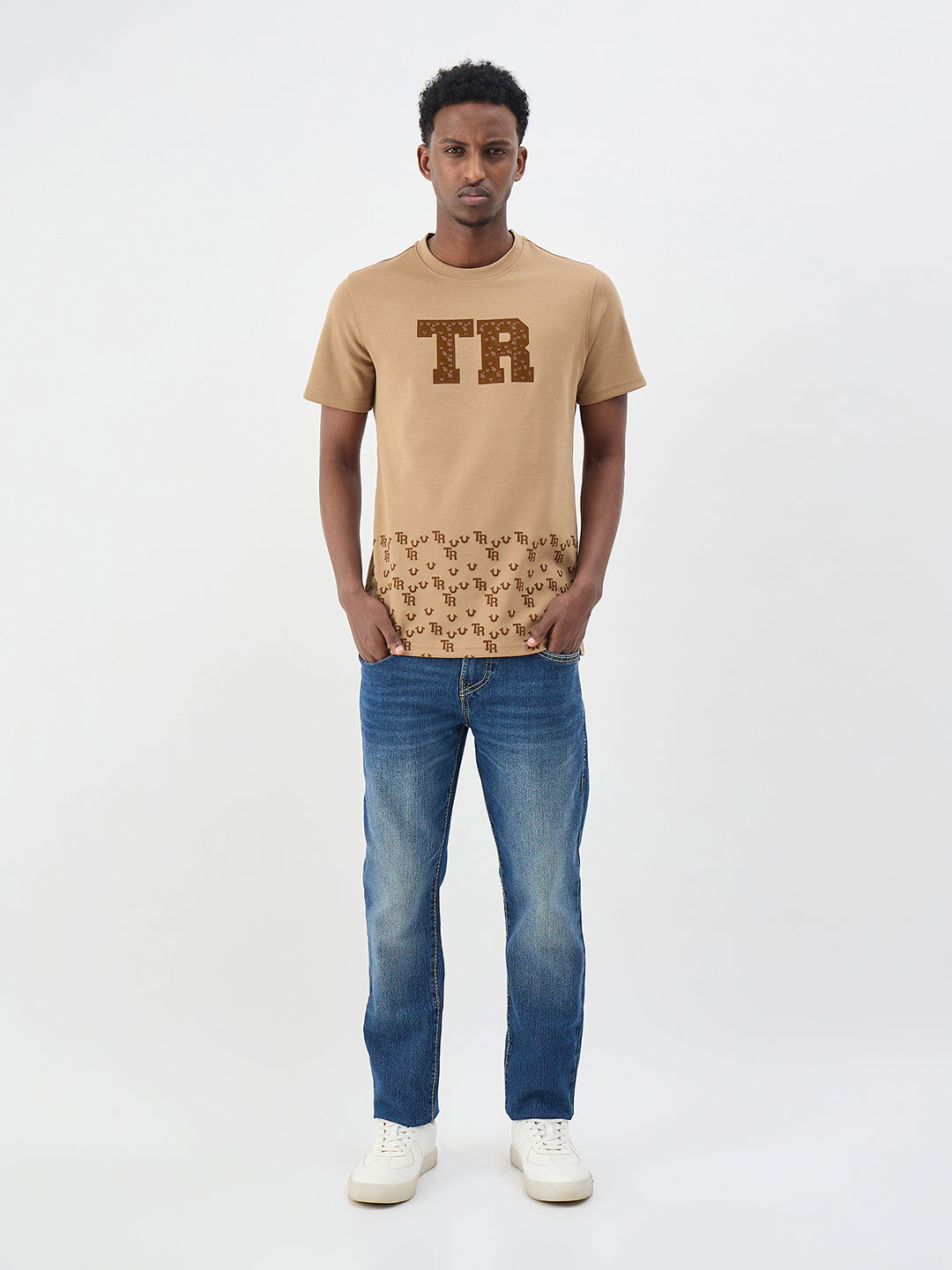 True Religion Men Printed Khaki T-Shirt
