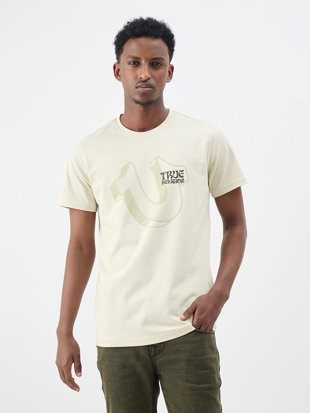 True Religion Men Solid Cream T-Shirt