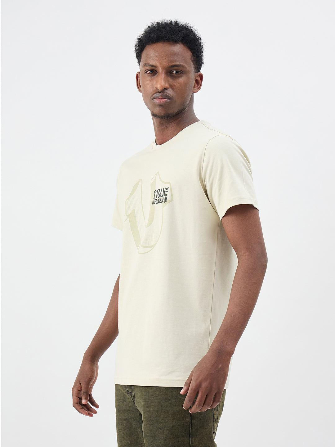 True Religion Men Solid Cream T-Shirt