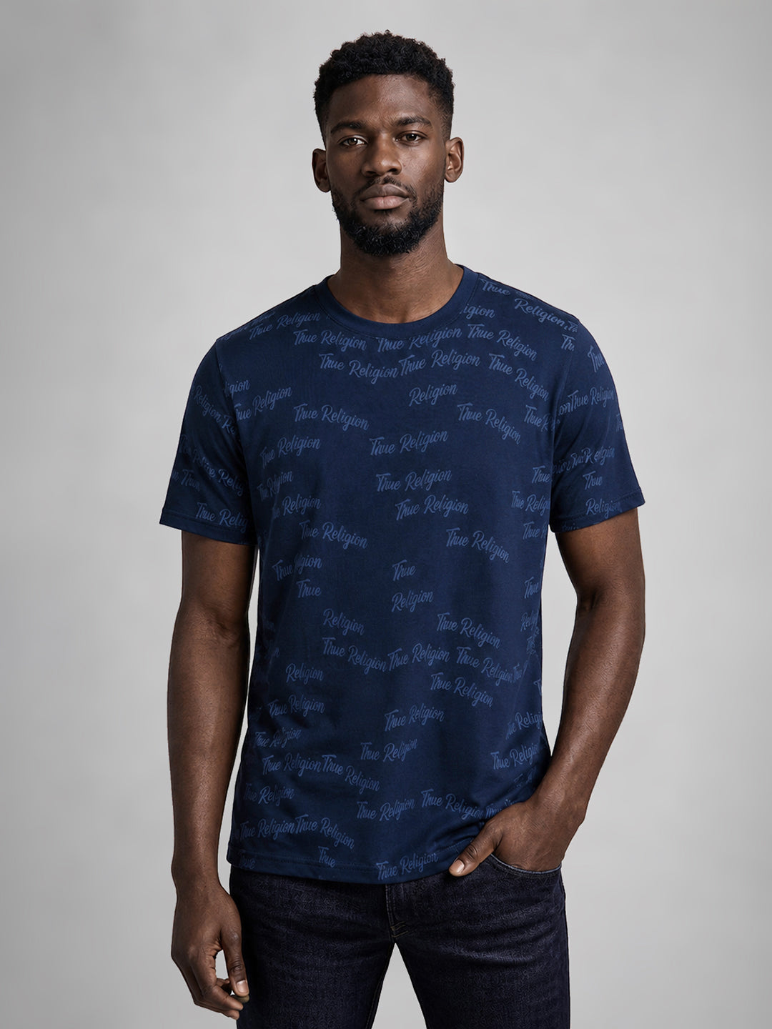 True Religion Men Blue Printed T-Shirt