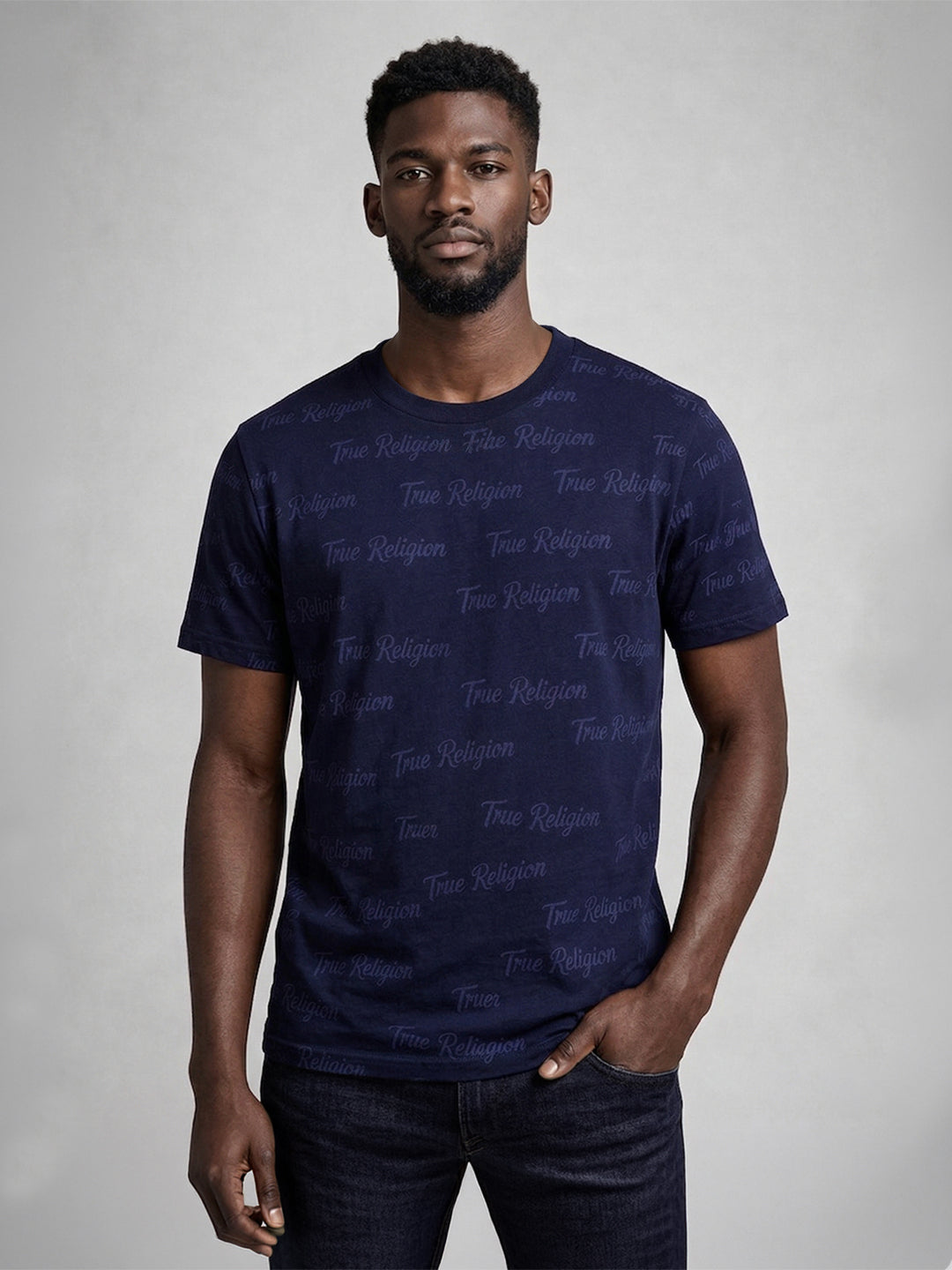 True Religion Men Blue Printed T-Shirt