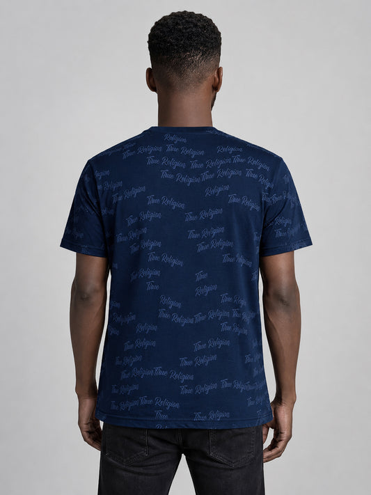 True Religion Men Blue Printed T-Shirt
