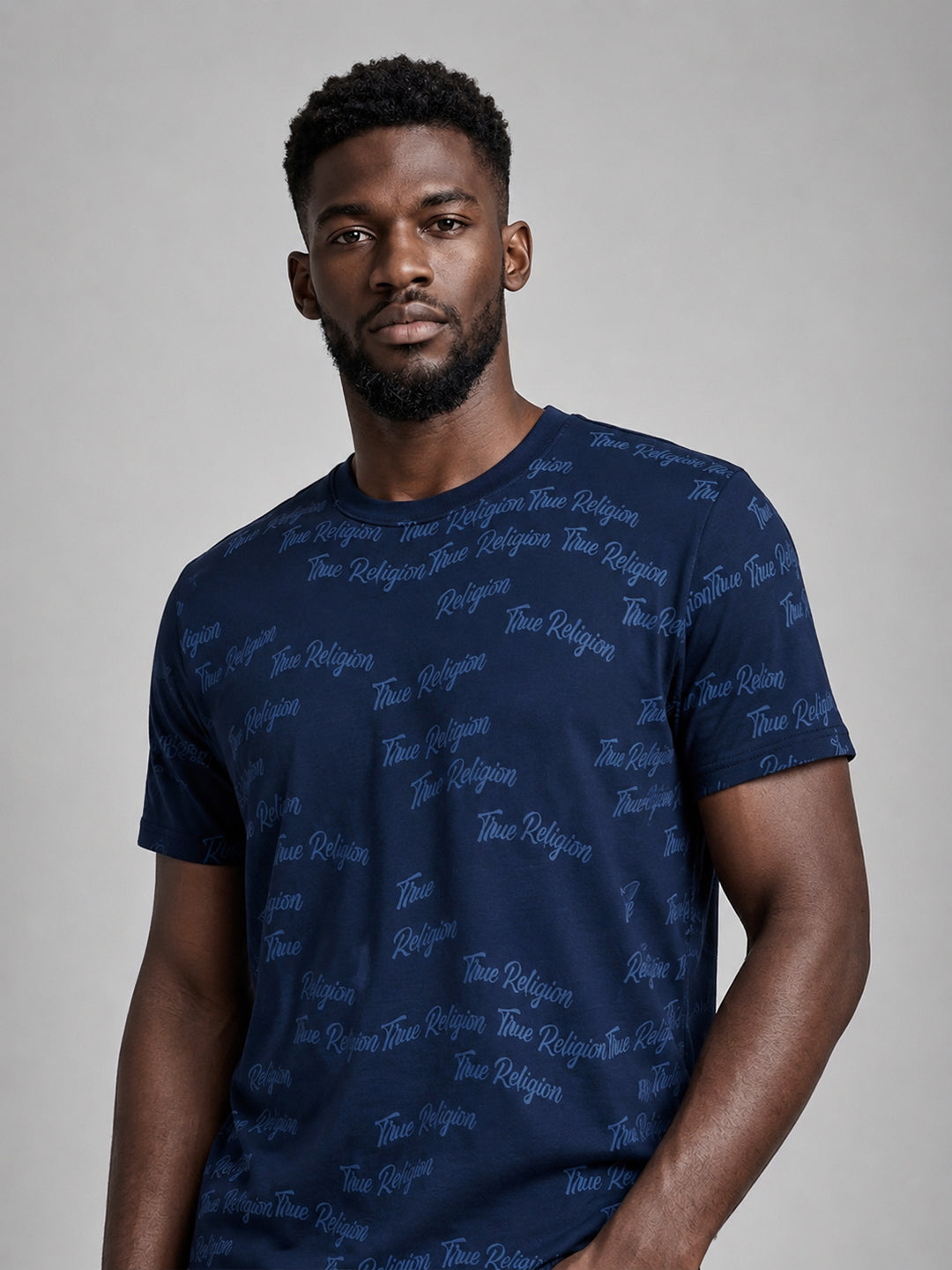 True Religion Men Blue Printed T-Shirt