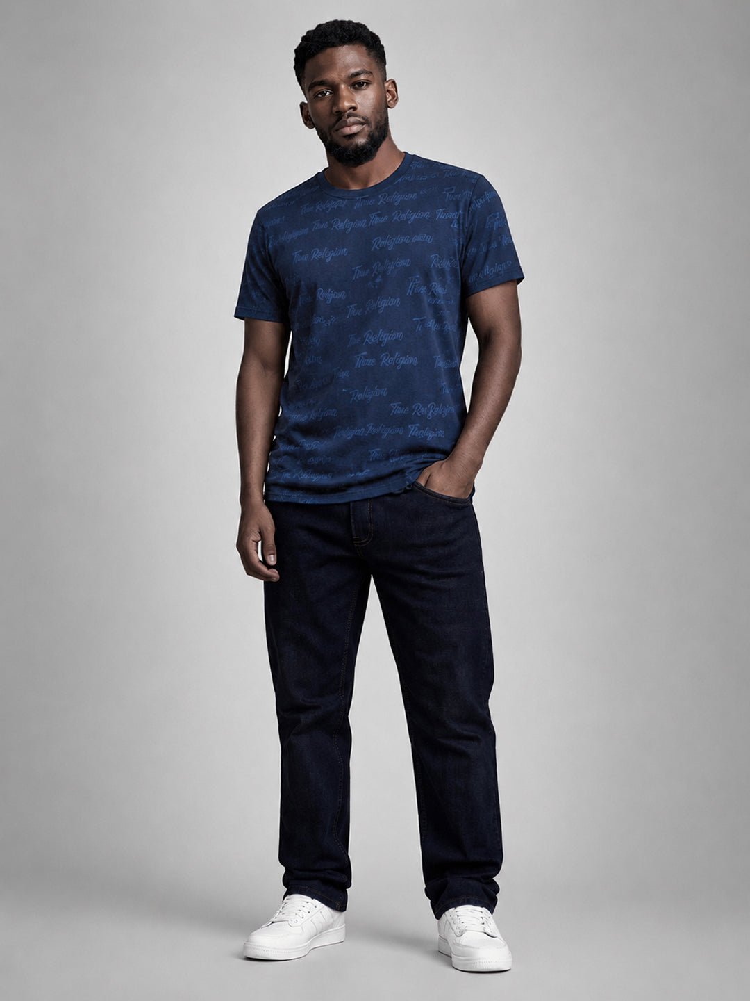 True Religion Men Blue Printed T-Shirt
