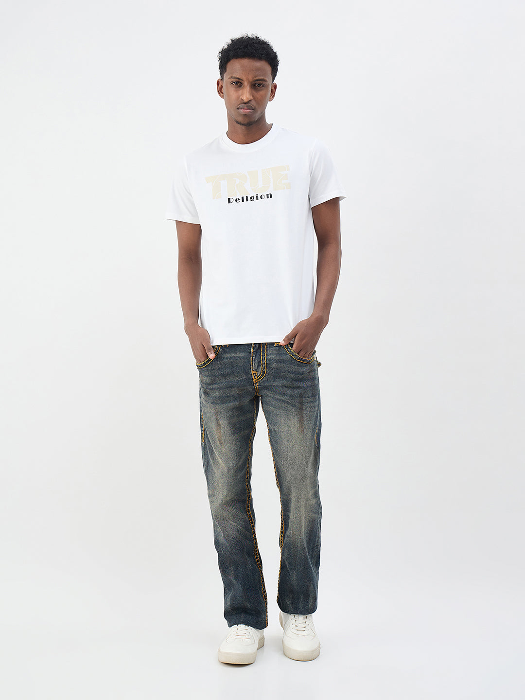 True Religion Men Solid White T-Shirt