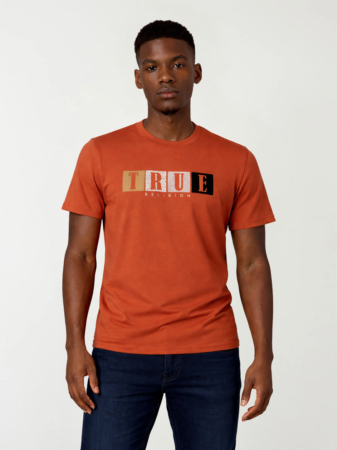 True Religion Men Orange Printed Regular Fit T-Shirt