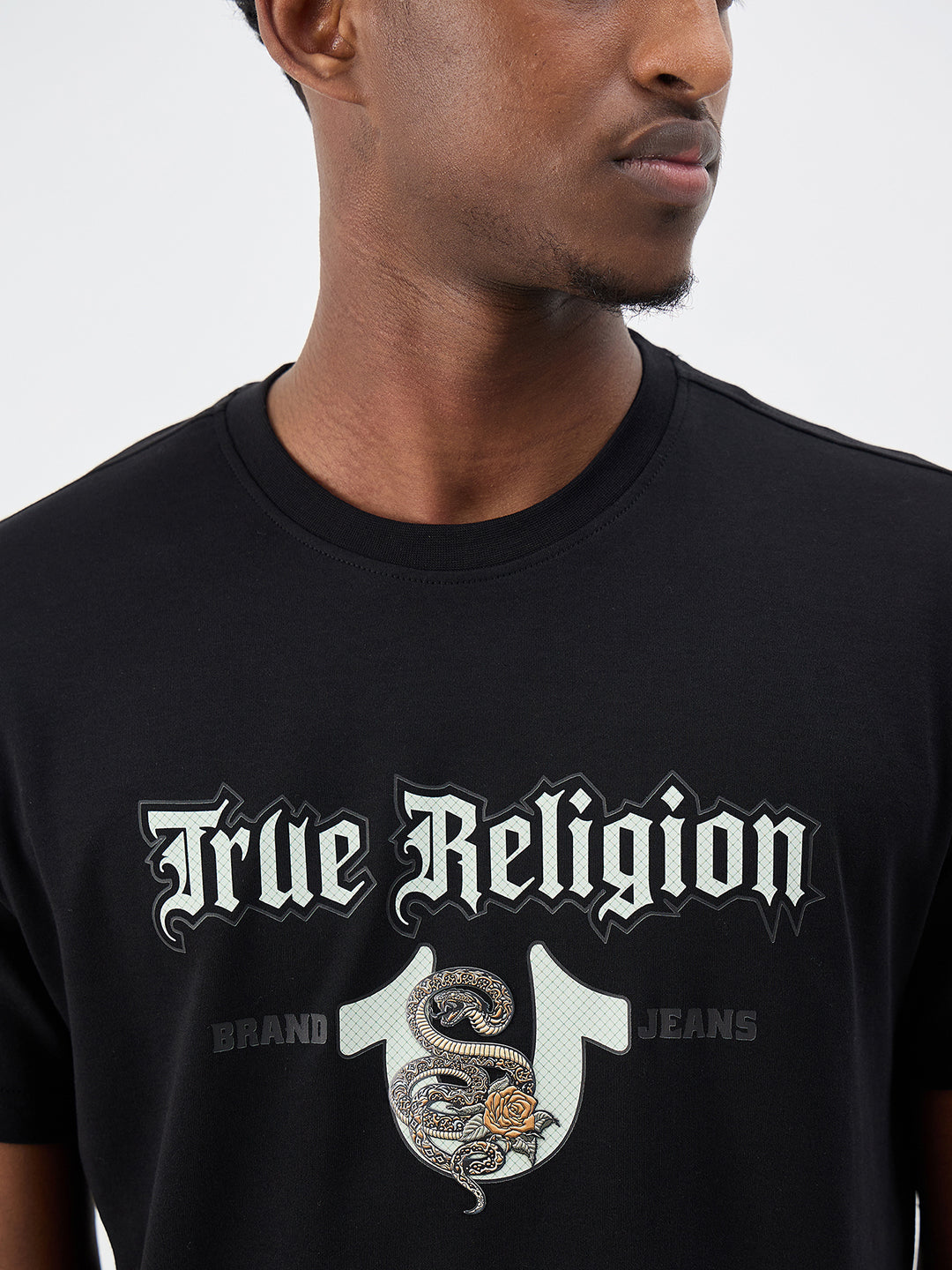 True Religion Men Solid Black T-Shirt