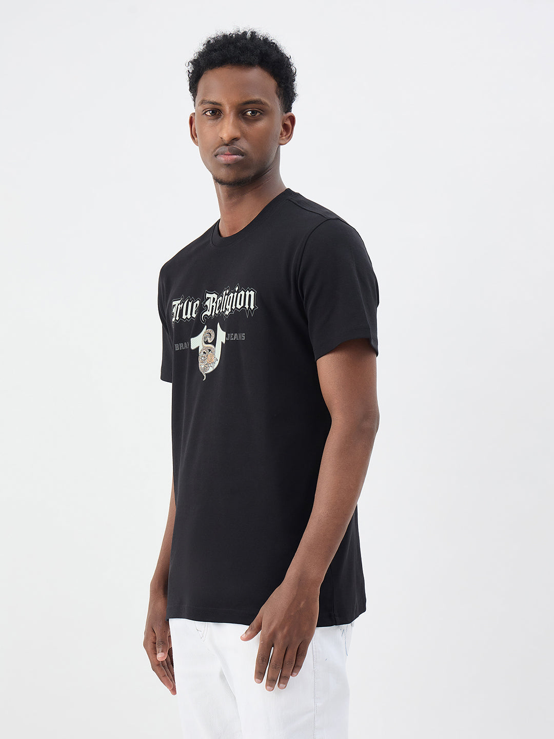 True Religion Men Solid Black T-Shirt