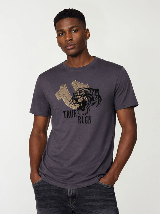 True Religion Men Grey Embroidered T-Shirt