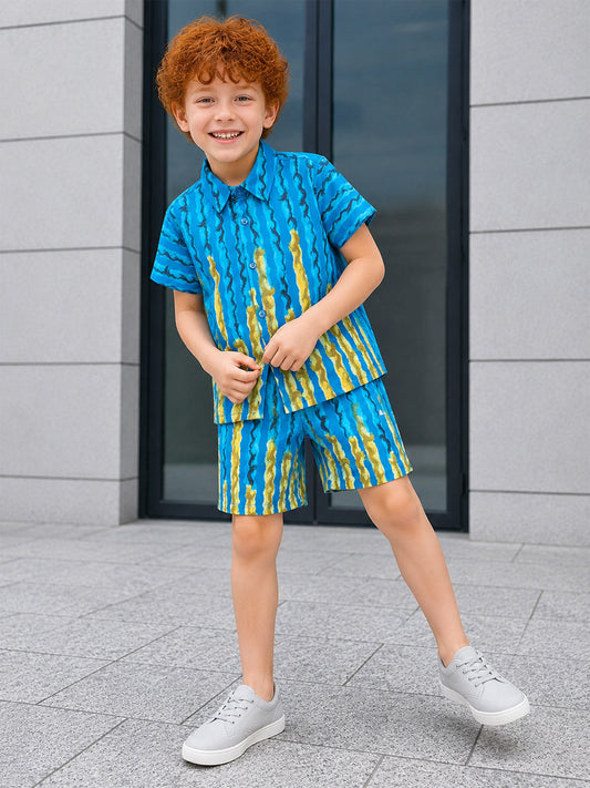 Blue Giraffe Boys Blue Printed Regular Fit Pure Cotton Shorts