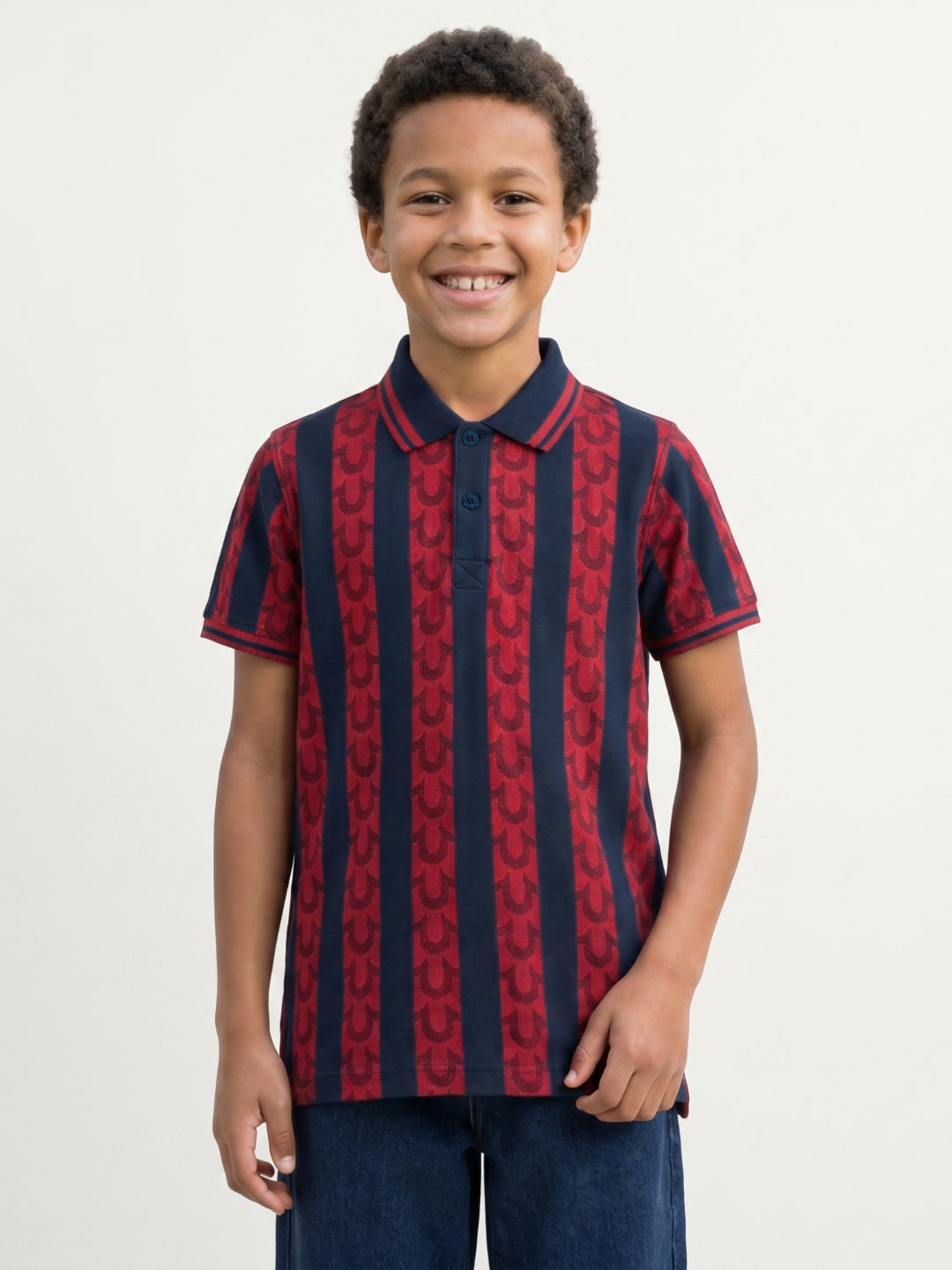 True Religion Boys Multi Striped Regular Fit Pure Cotton Polo T-Shirt