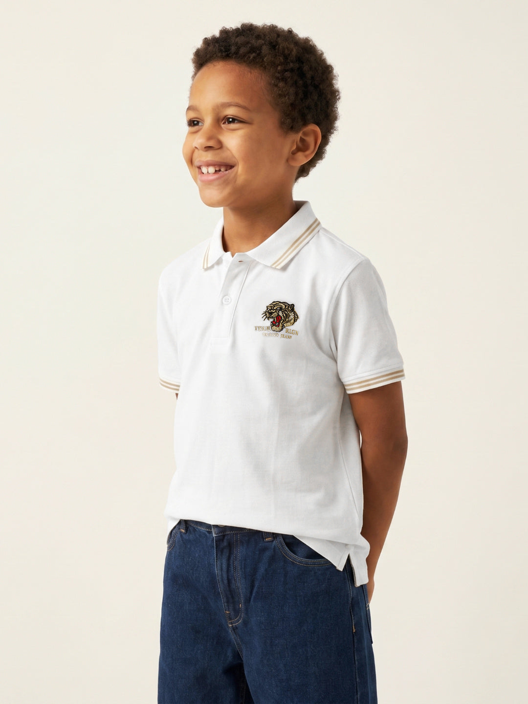 True Religion Boys White Solid Regular Fit Pure Cotton Polo T-Shirt