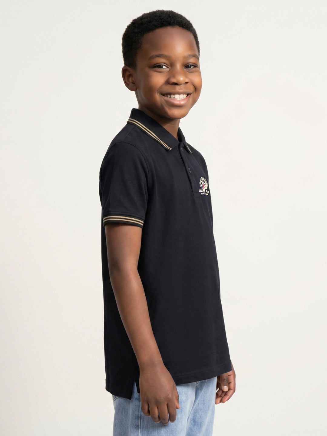 True Religion Boys Black Solid Regular Fit Pure Cotton Polo T-Shirt