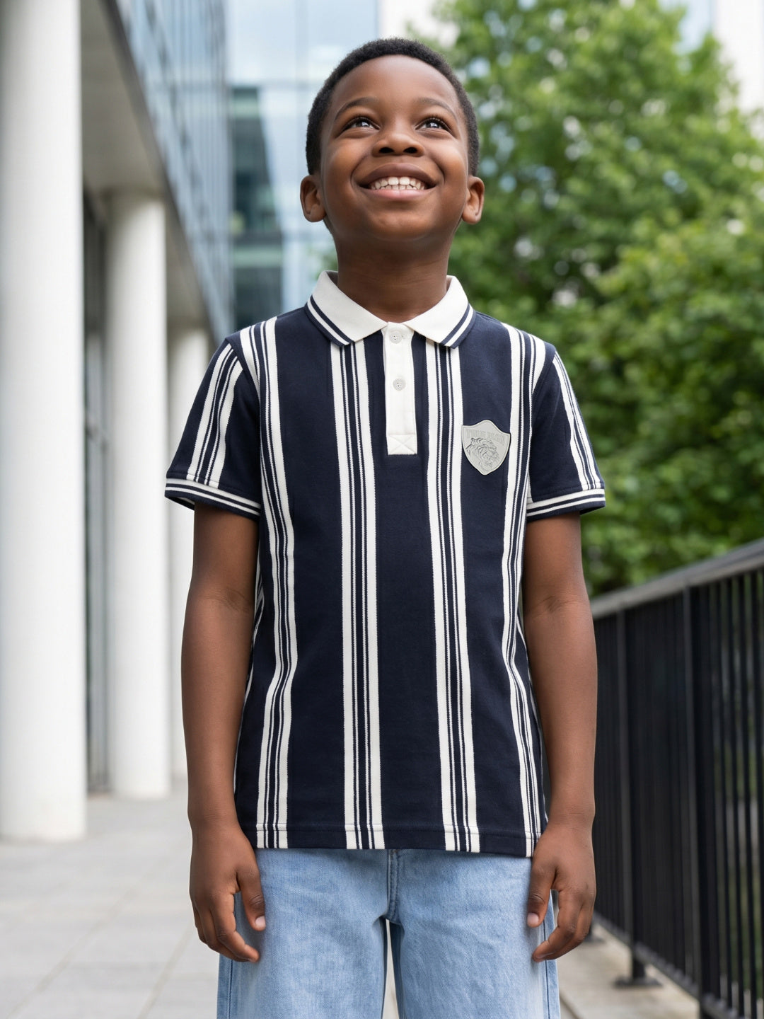 True Religion Boys Blue Striped Regular Fit Polo T-Shirt