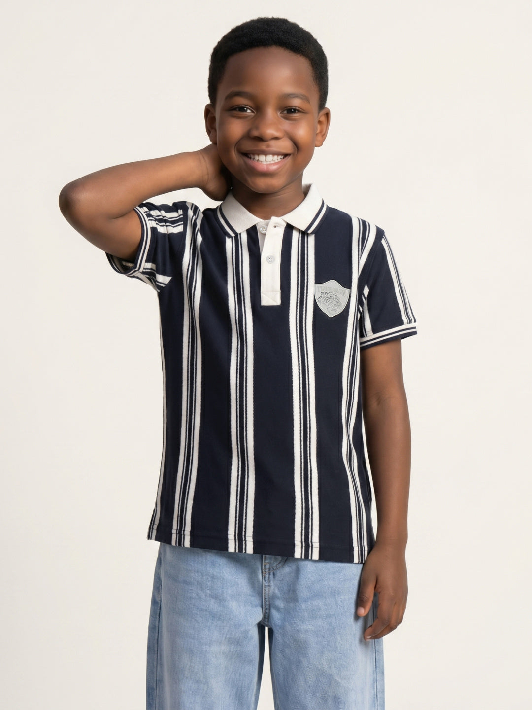 True Religion Boys Blue Striped Regular Fit Polo T-Shirt
