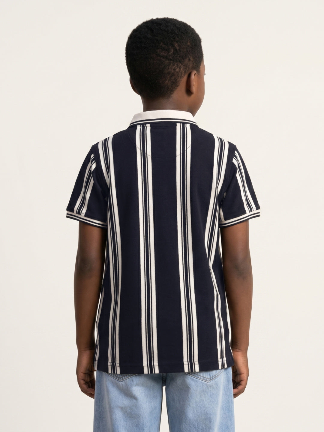 True Religion Boys Blue Striped Regular Fit Polo T-Shirt