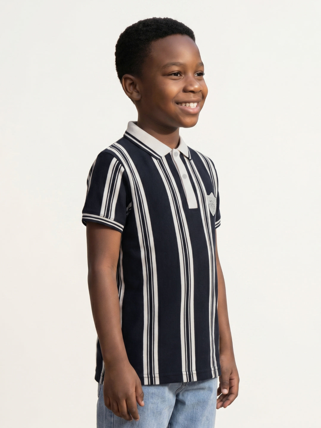 True Religion Boys Blue Striped Regular Fit Polo T-Shirt