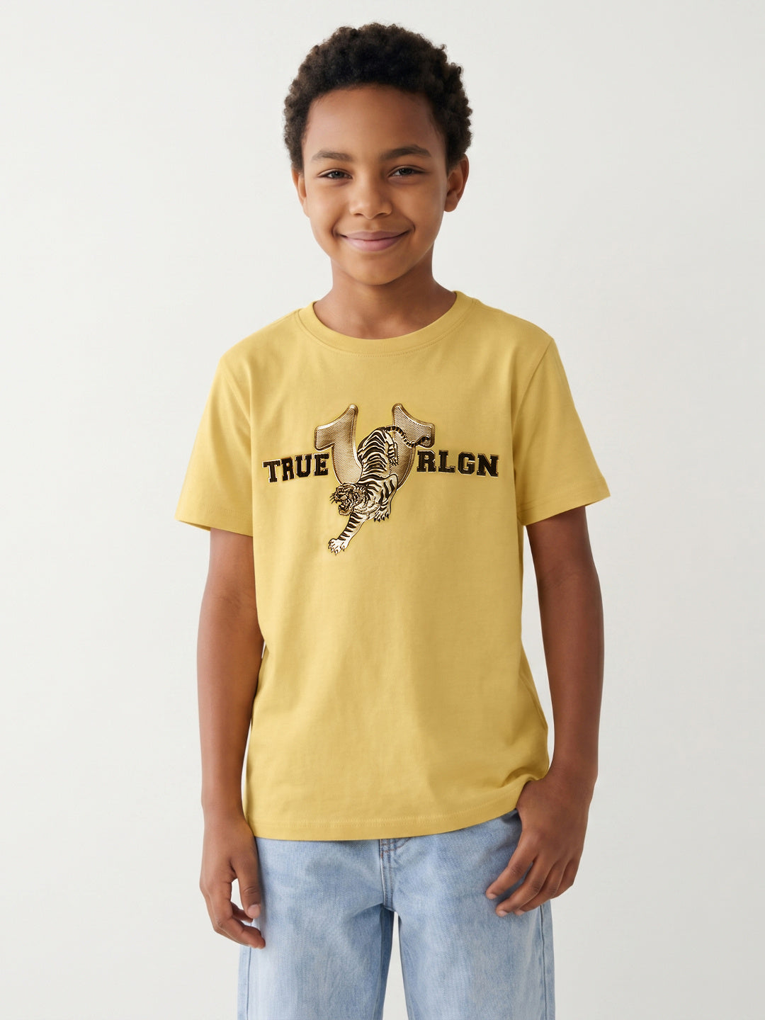 True Religion Boys Yellow Solid Regular Fit T-Shirt