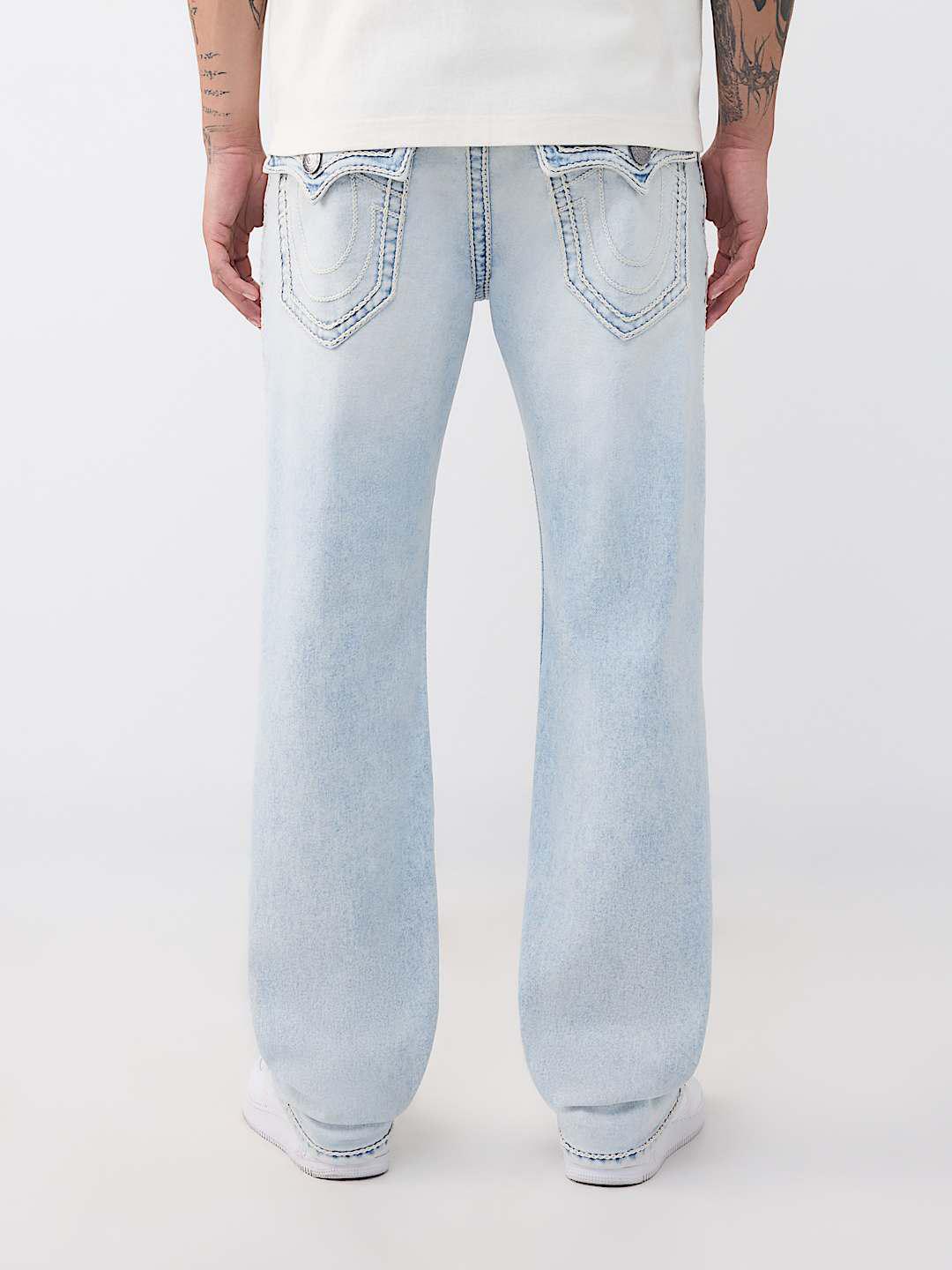 True Religion Men Blue Solid Ricky Ropestitch Straight Fit Jeans