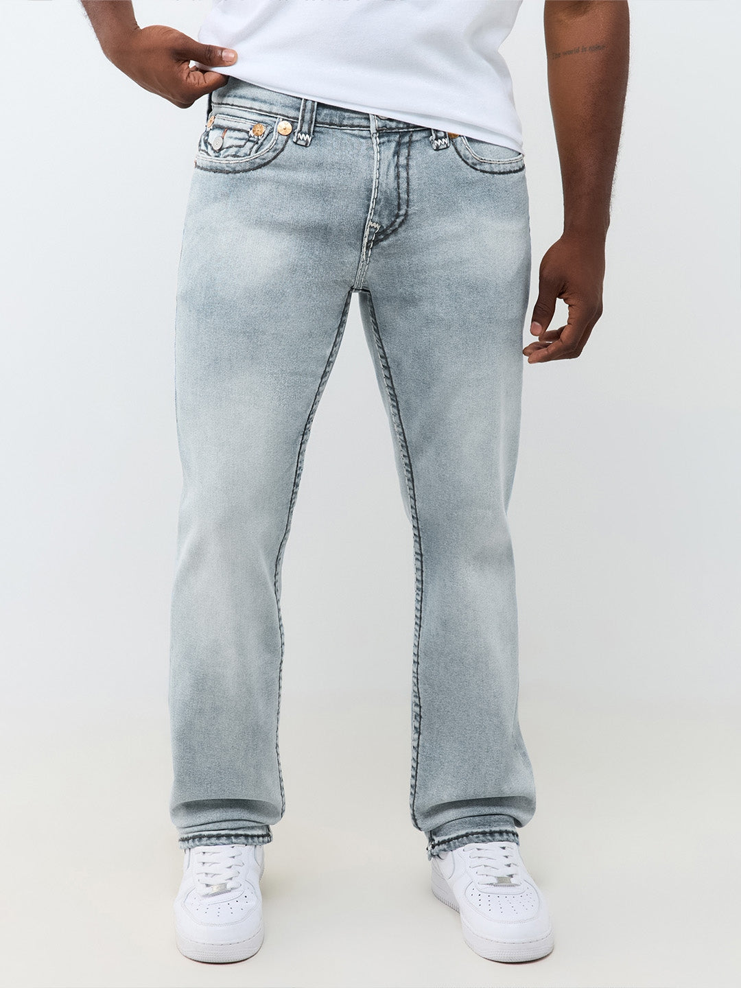True Religion Men Ice Blue Ricky Super T Solid Straight Fit Jeans