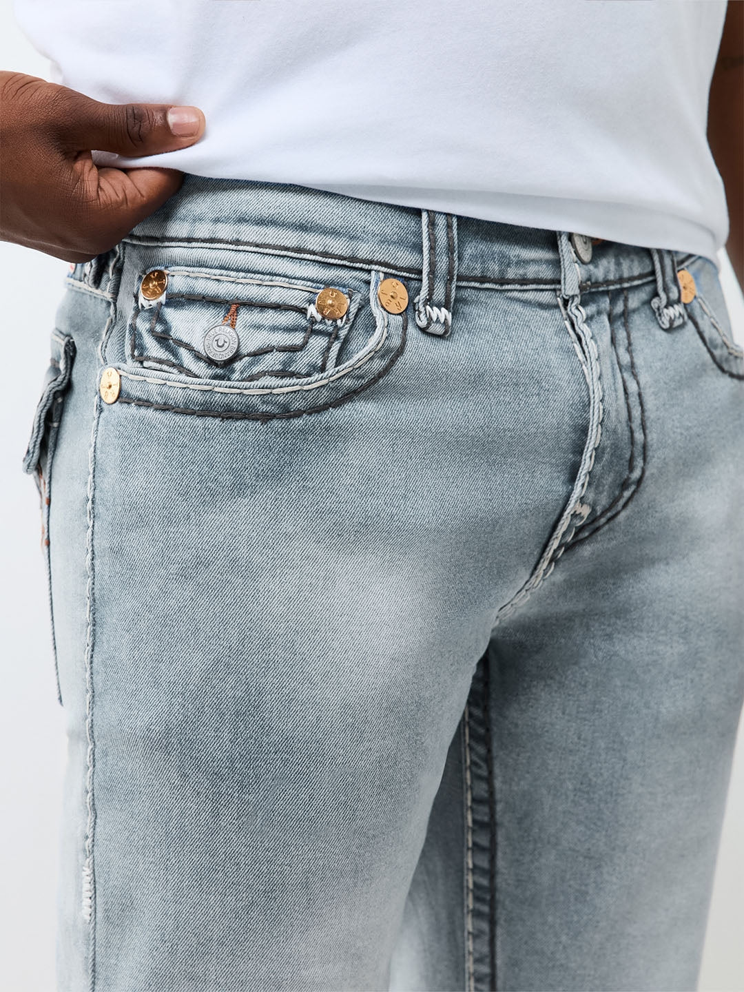True Religion Men Ice Blue Ricky Super T Solid Straight Fit Jeans