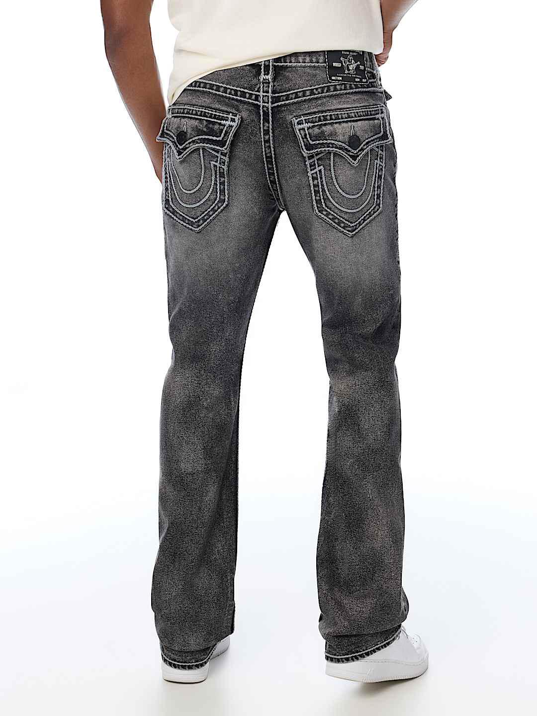 True Religion Men Grey Solid Ricky Ropestitch Straight Fit Jeans