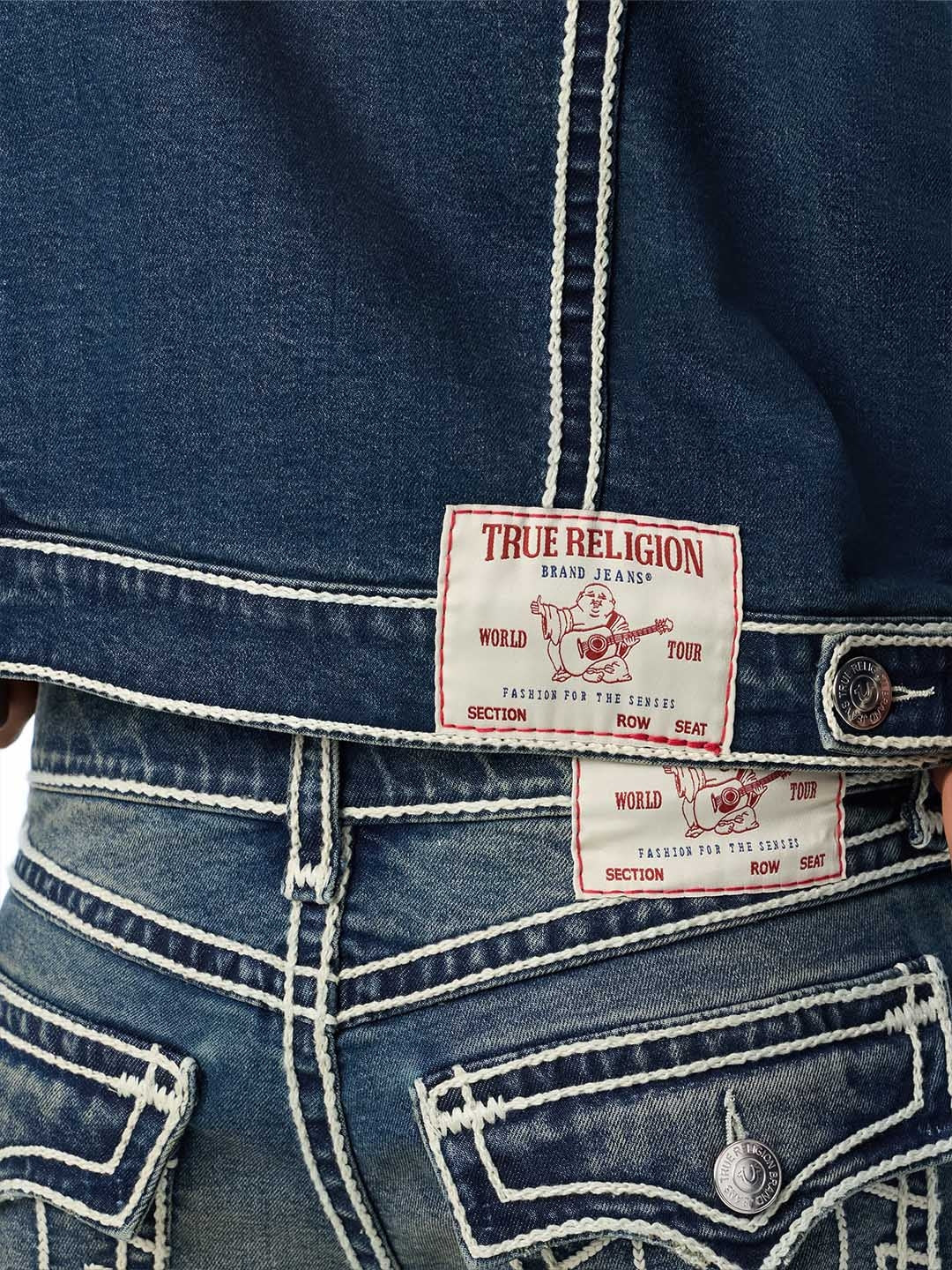 True Religion Men Blue Oversized Ropestitch Denim Jacket