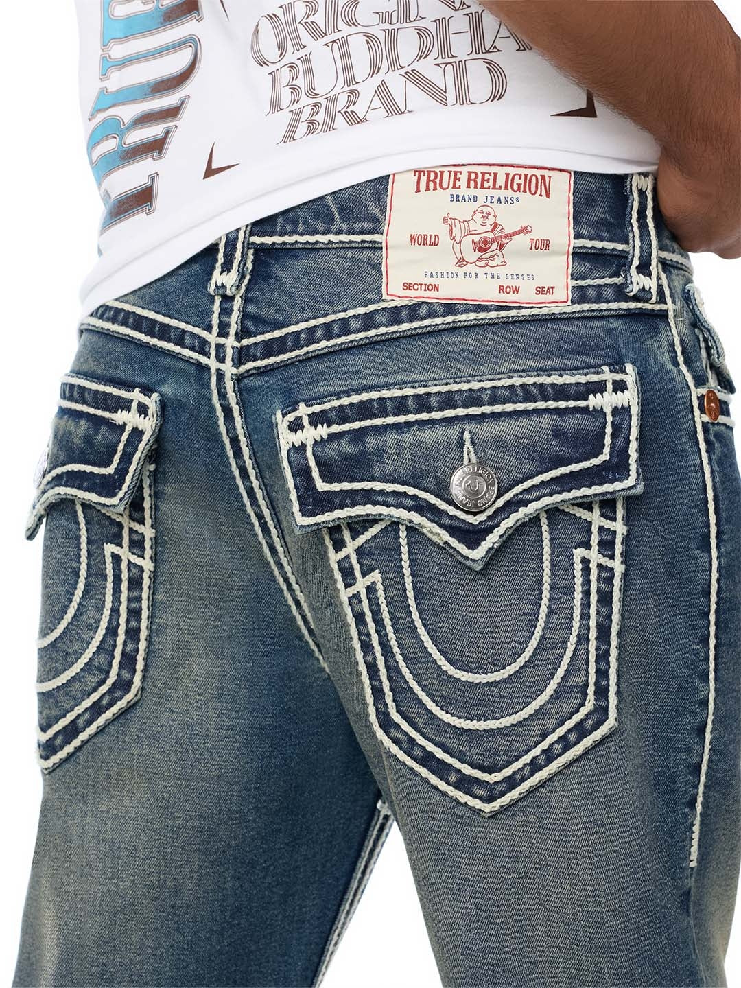 True Religion Men Blue Ricky Ropestitch Embroidered Straight Fit Jeans