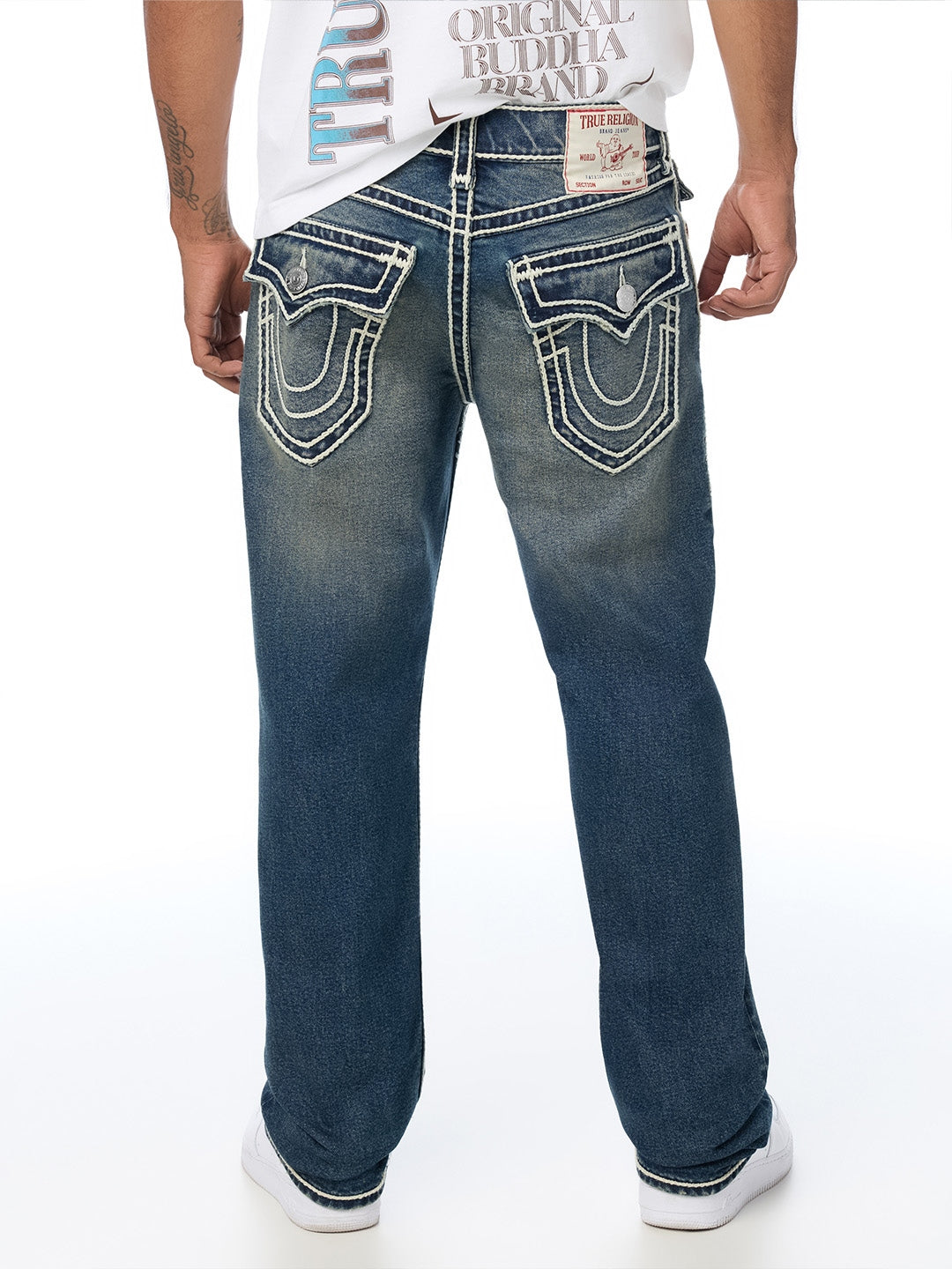 True Religion Men Blue Ricky Ropestitch Embroidered Straight Fit Jeans