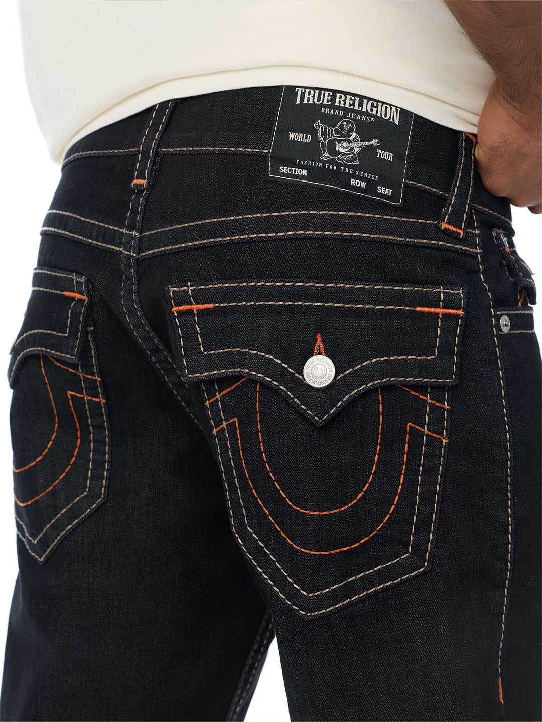 True Religion Men Black Ricky Big T Solid Straight Fit Jeans