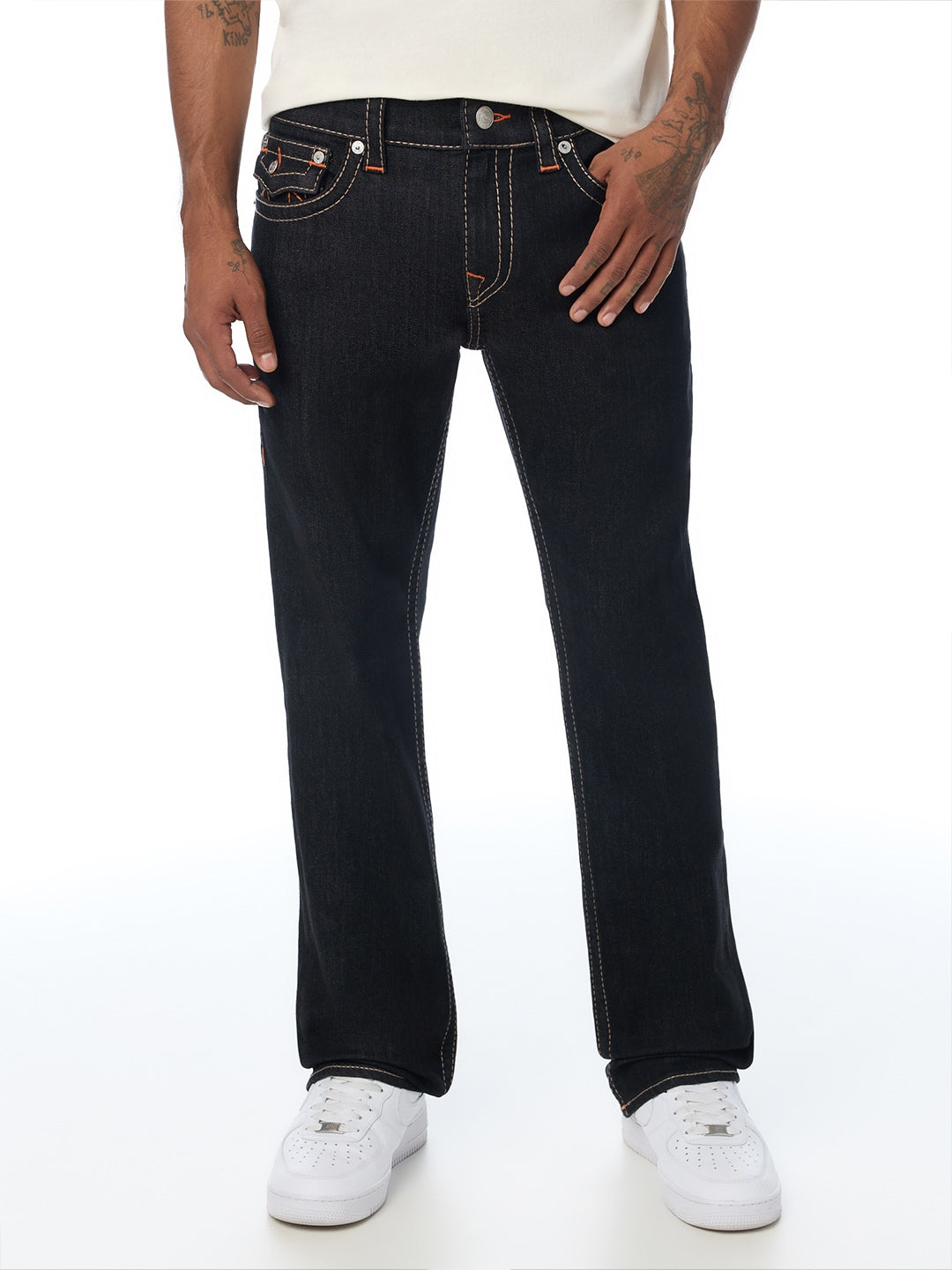 True Religion Men Black Ricky Big T Solid Straight Fit Jeans