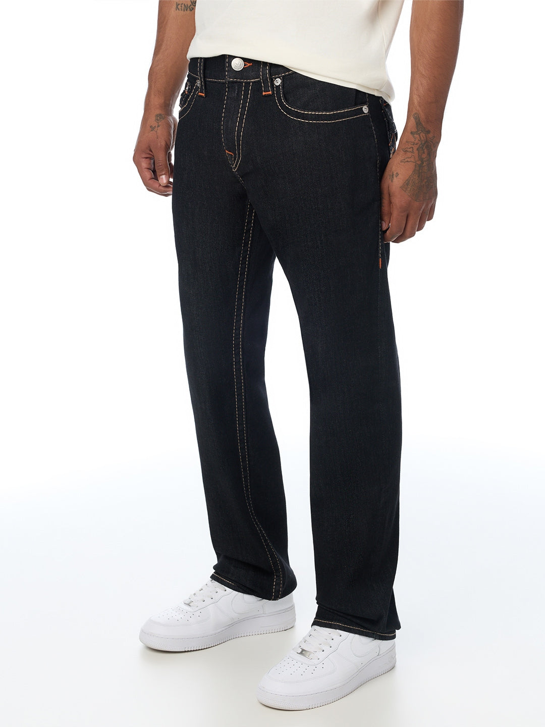 True Religion Men Black Ricky Big T Solid Straight Fit Jeans