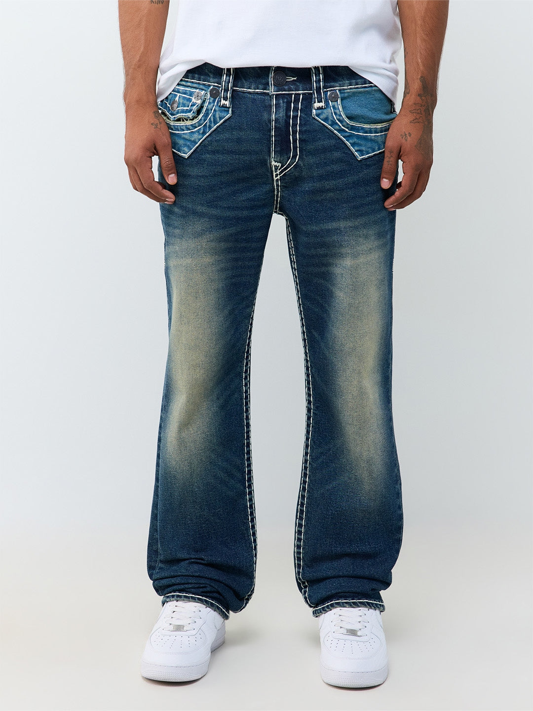 True Religion Men Blue Ricky Super T Solid Straight Fit Jeans