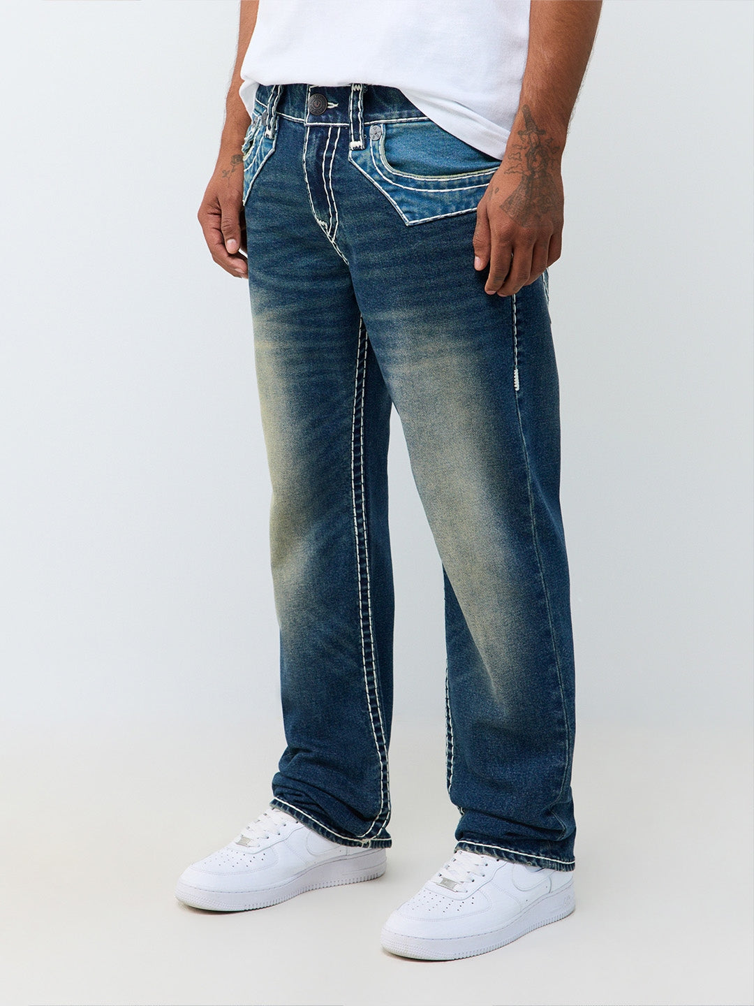 True Religion Men Blue Ricky Super T Solid Straight Fit Jeans