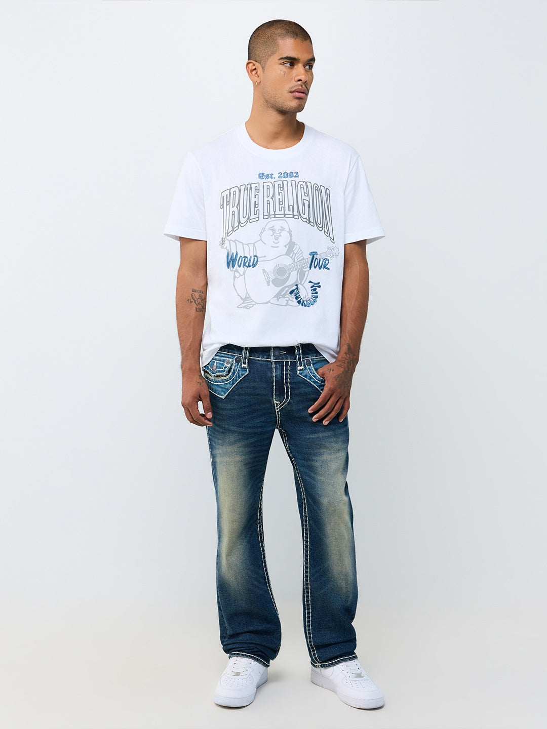 True Religion Men Blue Ricky Super T Solid Straight Fit Jeans