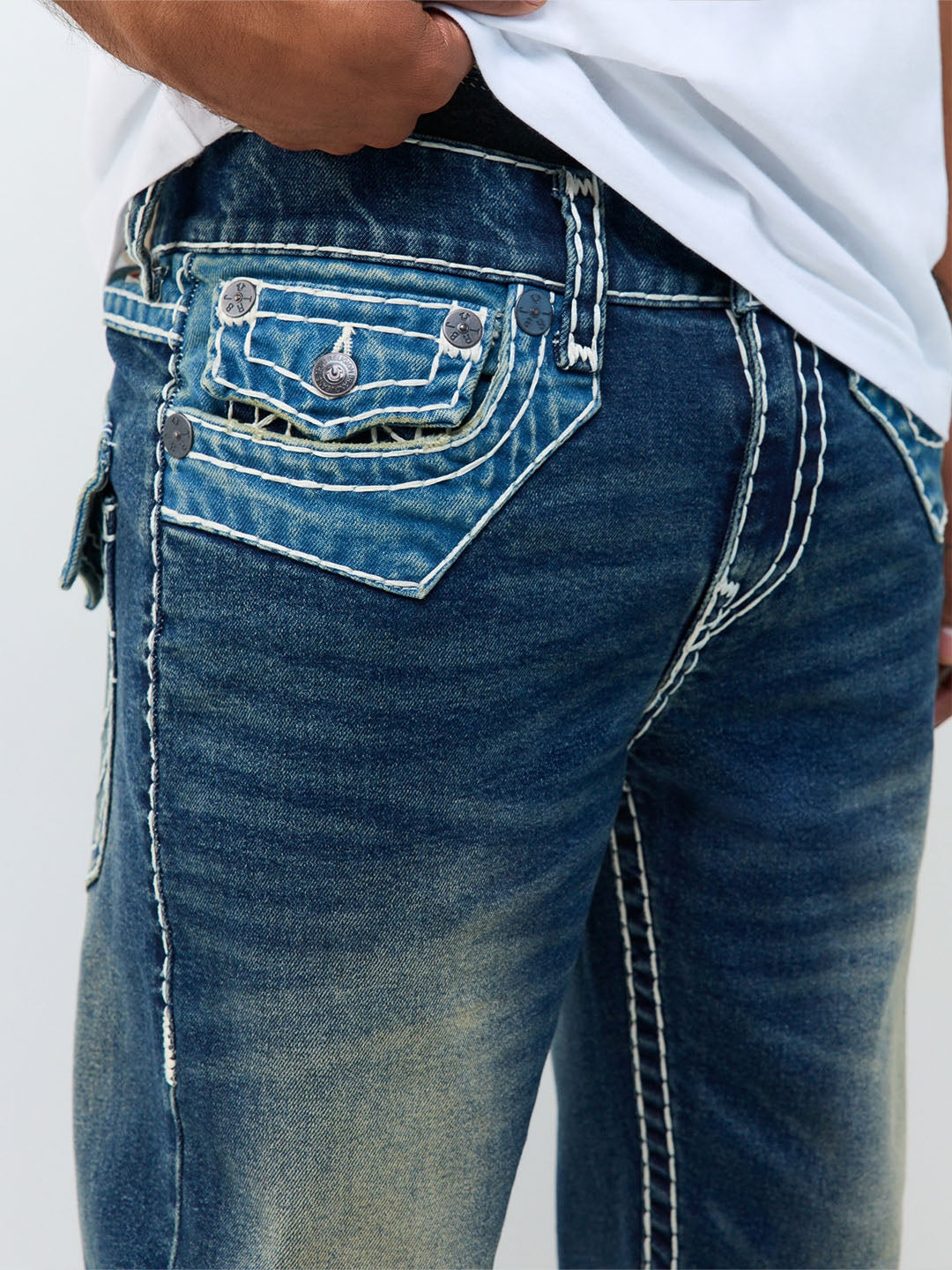 True Religion Men Blue Ricky Super T Solid Straight Fit Jeans