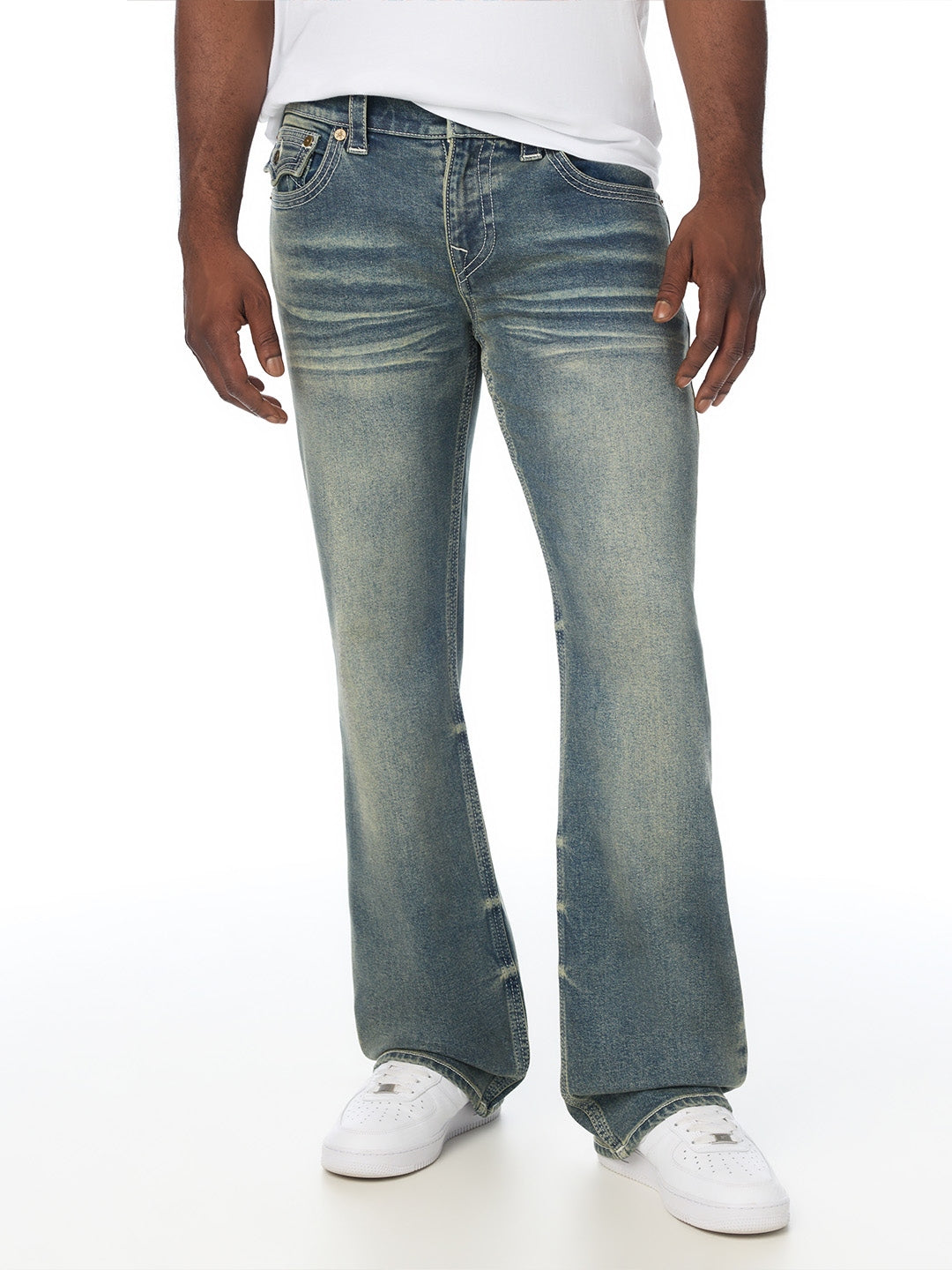 True Religion Men Blue Billy SN Solid Bootcut Jeans