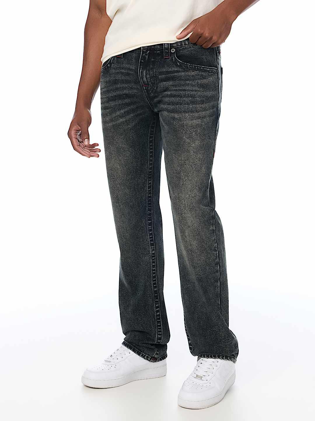 True Religion Men Ricky Super T Blue Solid Straight Fit Jeans