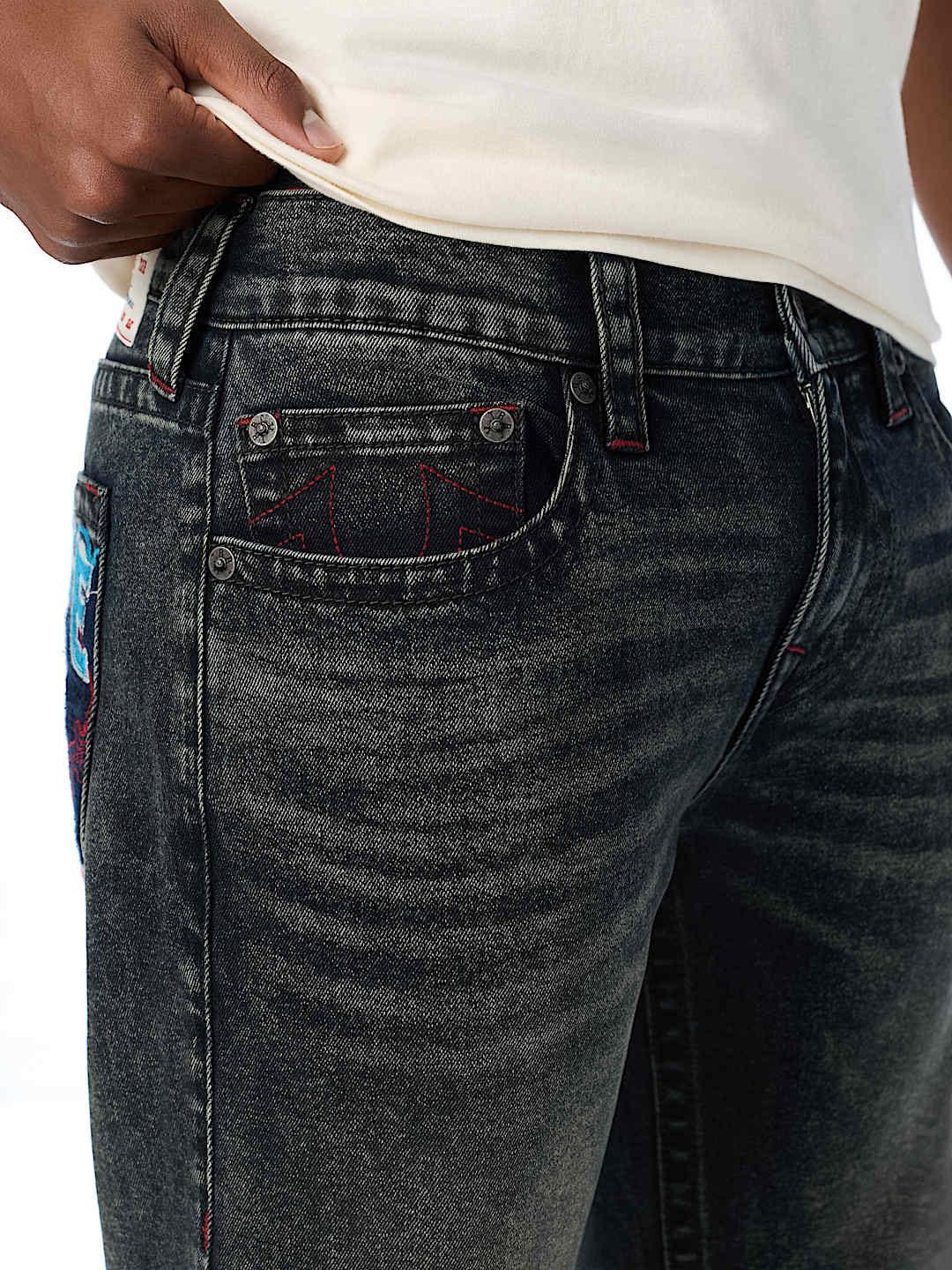 True Religion Men Ricky Super T Blue Solid Straight Fit Jeans