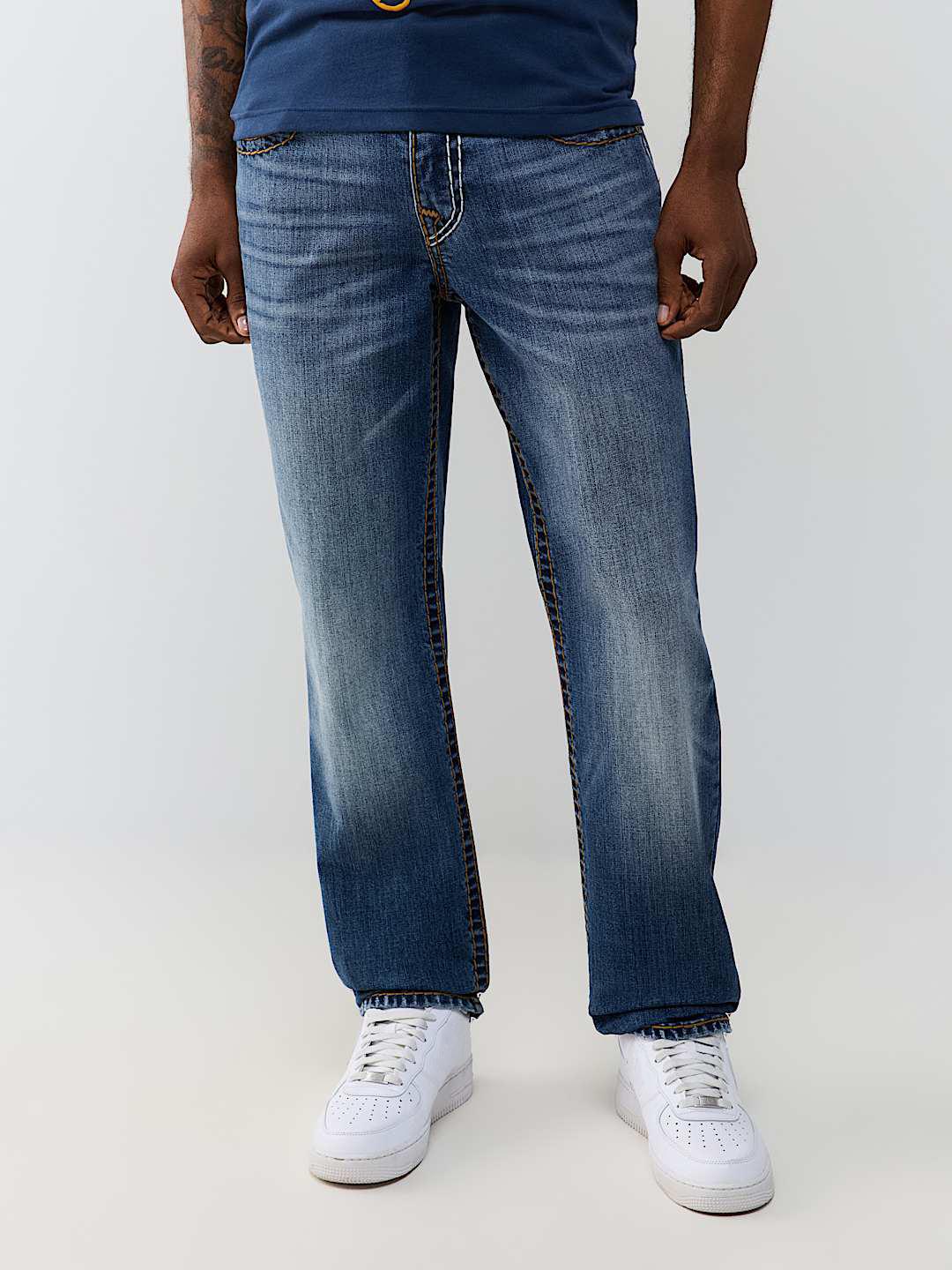 True Religion Men Blue Solid Ricky Super T Straight Fit Jeans