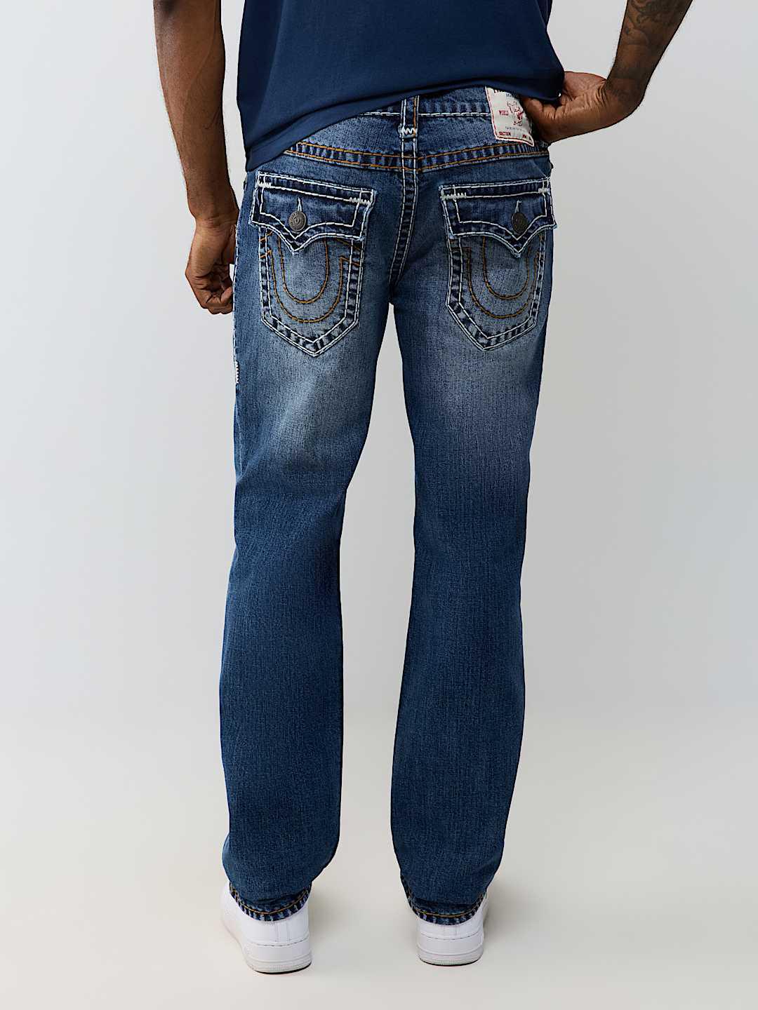 True Religion Men Blue Solid Ricky Super T Straight Fit Jeans