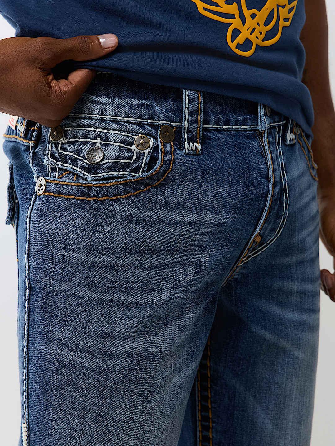True Religion Men Blue Solid Ricky Super T Straight Fit Jeans
