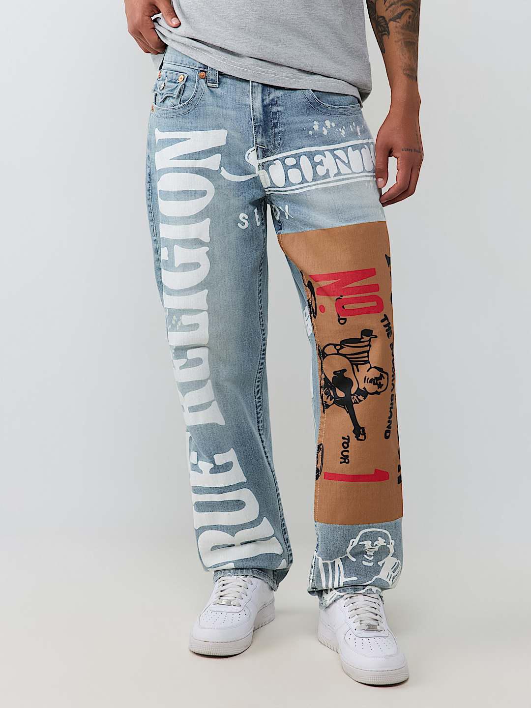True Religion Men Blue Embroidered Bobby SN Baggy Fit Jeans