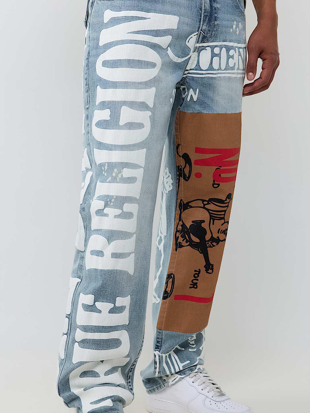 True Religion Men Blue Embroidered Bobby SN Baggy Fit Jeans
