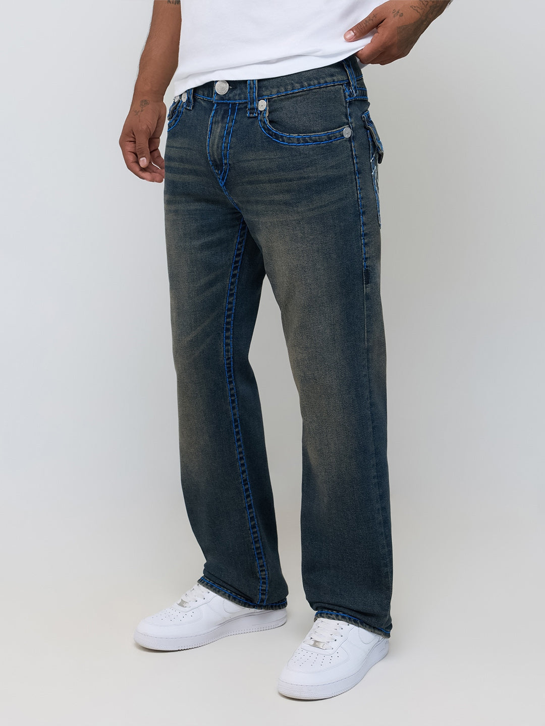 True Religion Men Navy Blue Ricky Super T Solid Straight Fit Jeans