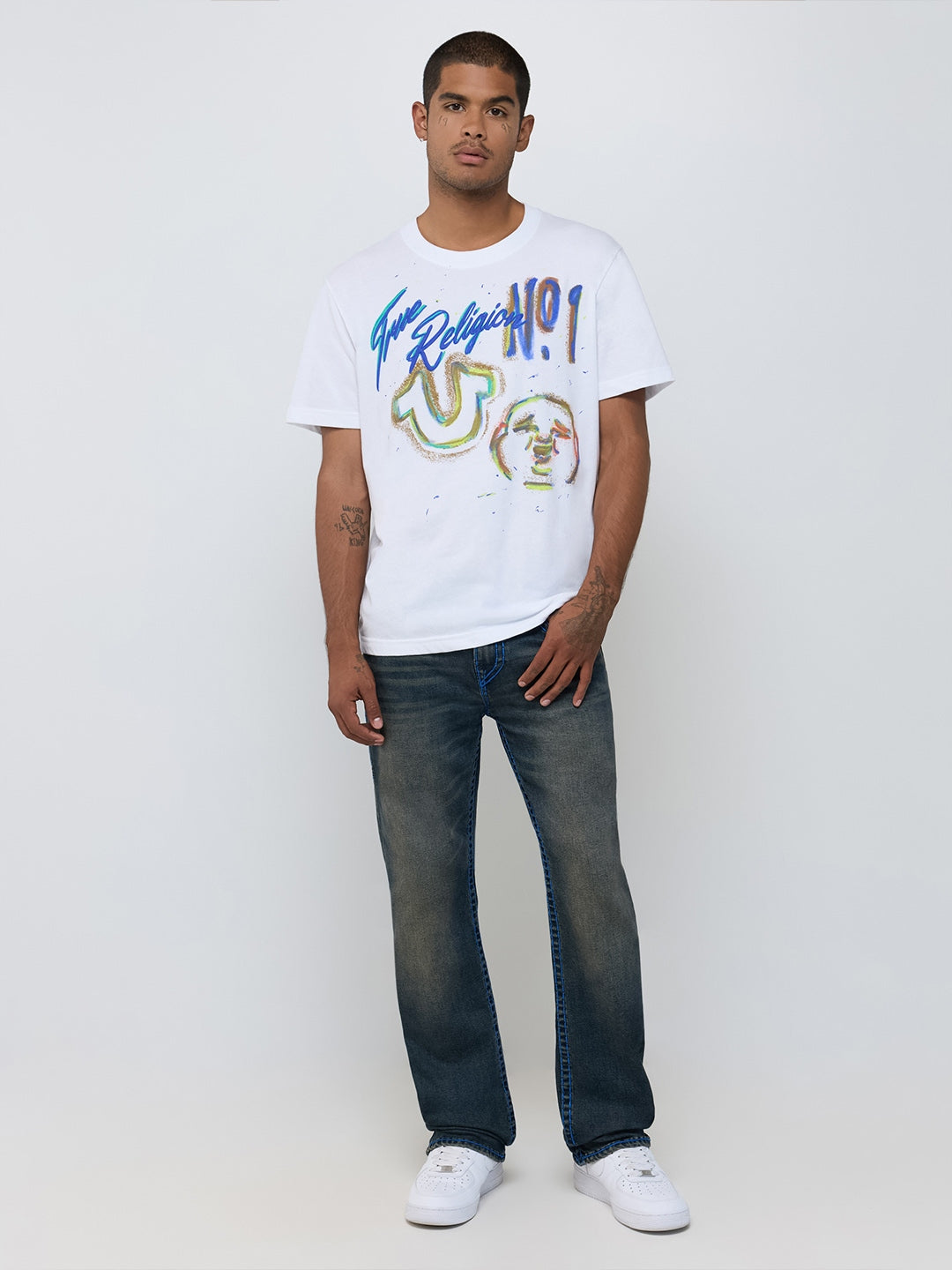 True Religion Men Navy Blue Ricky Super T Solid Straight Fit Jeans