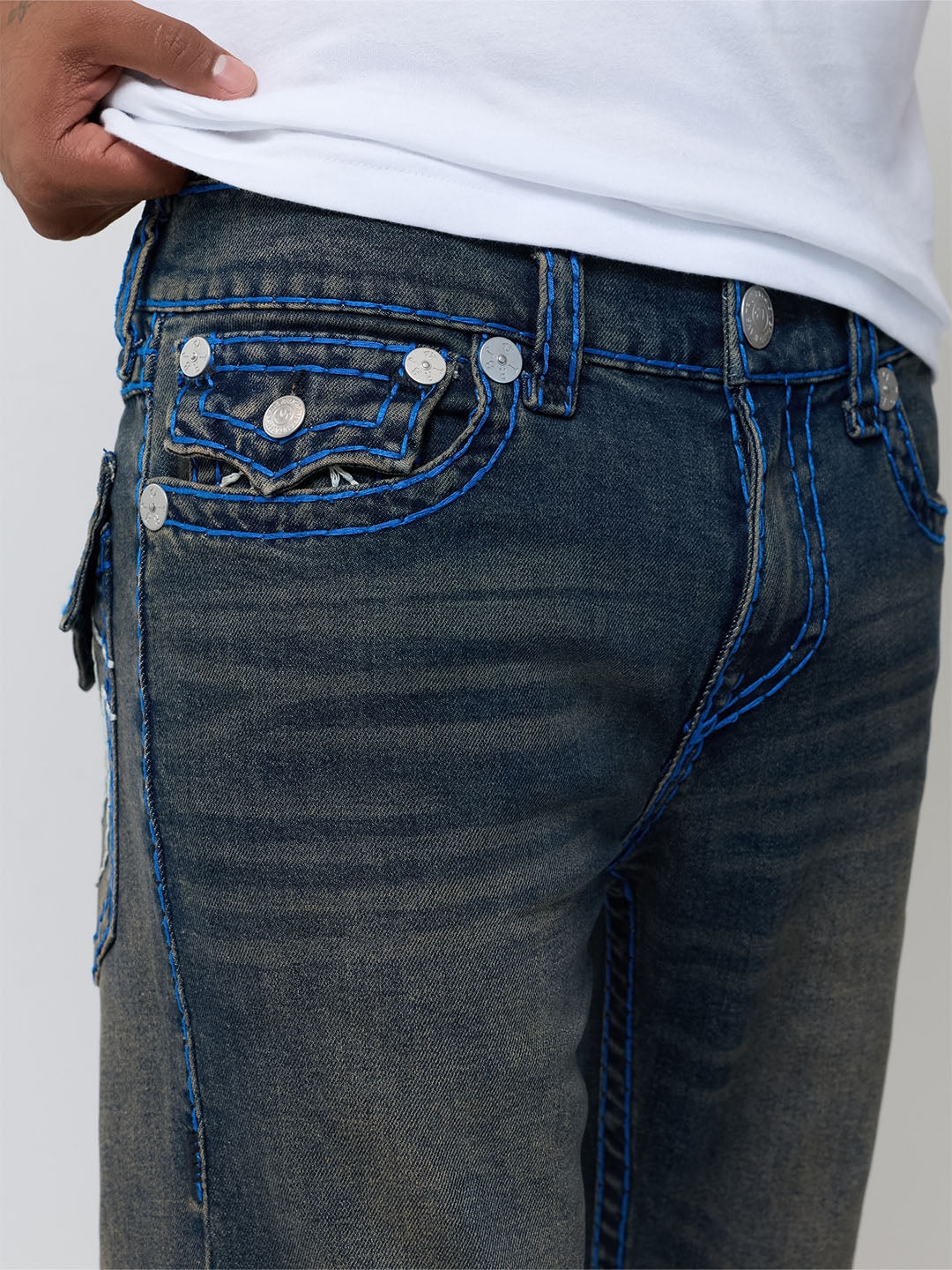 True Religion Men Navy Blue Ricky Super T Solid Straight Fit Jeans
