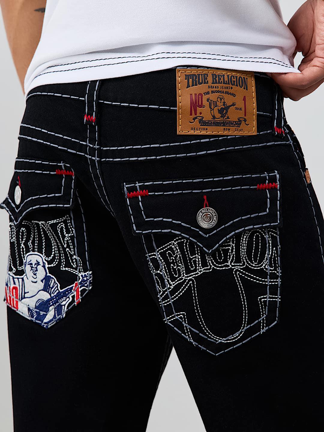 True Religion Men Black Solid Ricky Super T Straight Fit Jeans